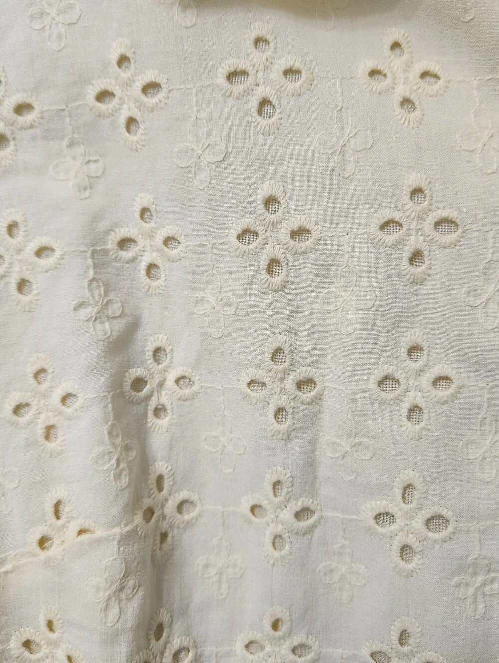Yellow Eyelet 100% Cotton Short Sleeve Button Up Shirt Lined Floral Embroidered